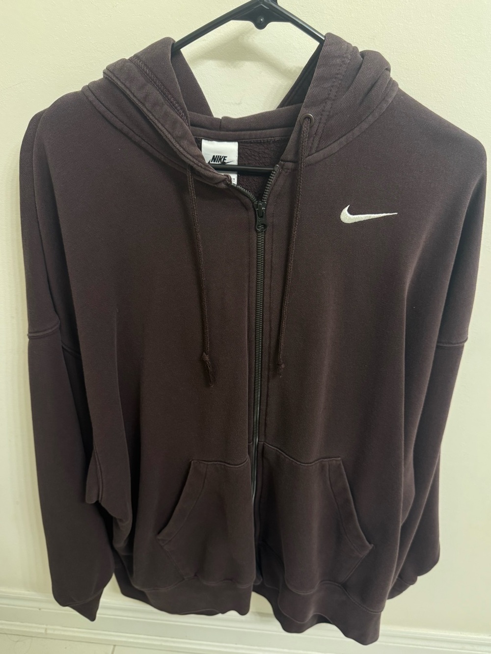 Nike Brown Full-Zip Hoodie with White Swoosh